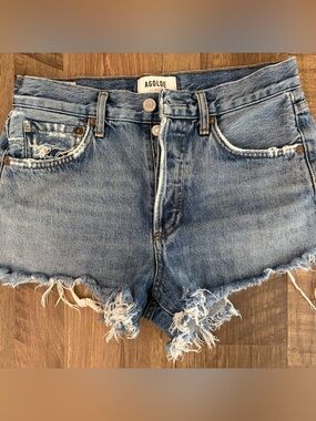 Agolde Light Blue Denim High-Rise Cooper Shorts